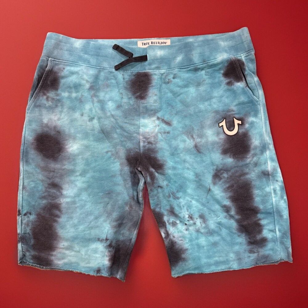 TRUE RELIGON Sweat Shorts Cut-Off Blue Paisley Size 3XL Good Used Condition